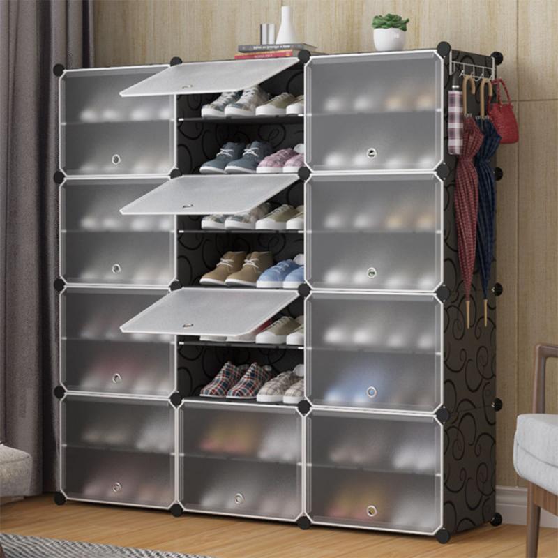 shop with crypto buy Cube Plastic Dustproof Shoe Cabinet Multilayer Shoe Rack Storage Shoes Boots Organizer With Door Home Furniture Space Saving HWC pay with bitcoin