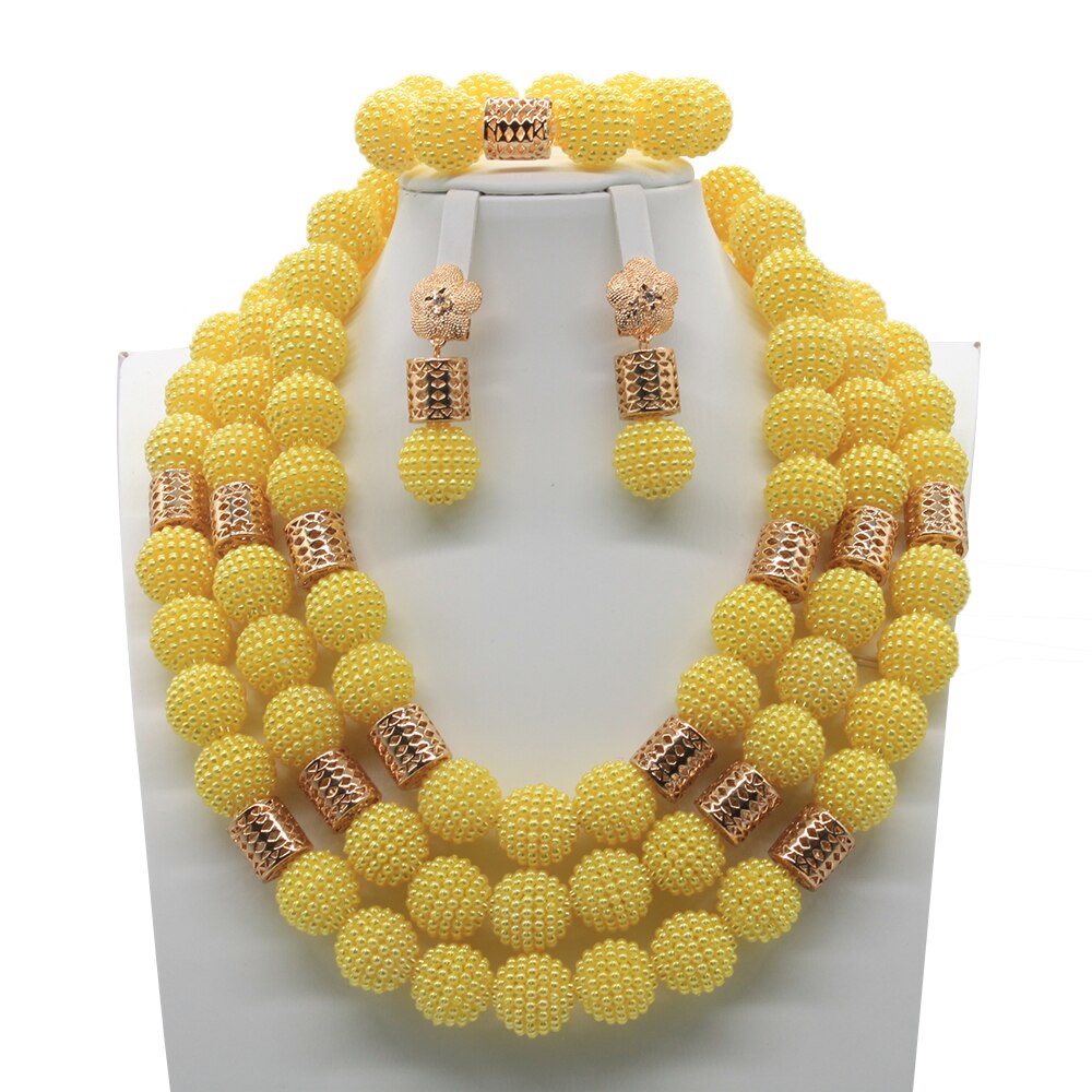 shop with crypto buy Bright Yellow Color Plastic Ball Necklace Bracelet Earrings Set African Wedding Jewelry Nigeria Beads Women Jewelry HS0004 pay with bitcoin