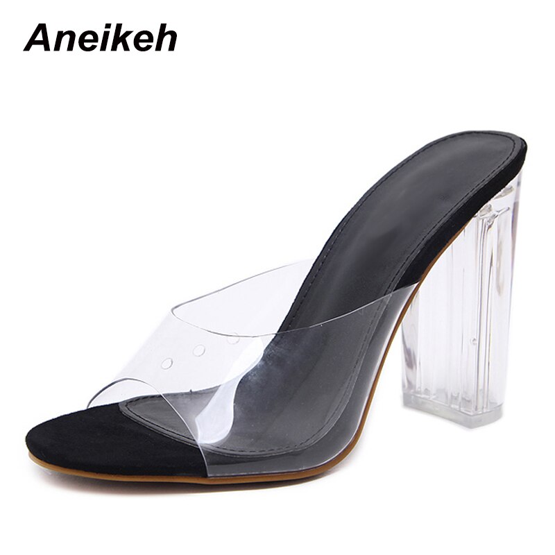 shop with crypto buy Aneikeh 2021 PVC Jelly Sandals Crystal Open Toed High Heels Women Transparent Heel Sandals Slippers Pumps 11CM Big Size 41 42 pay with bitcoin