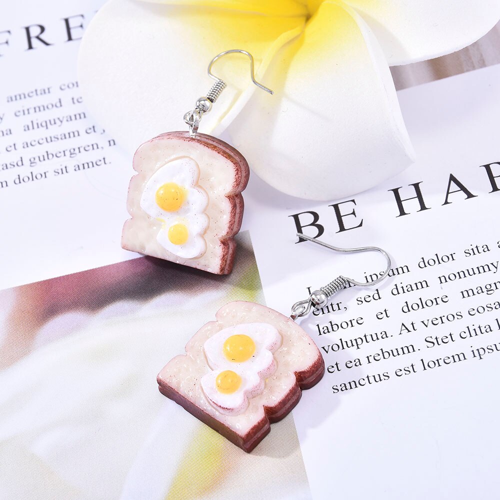 shop with crypto buy Cute Eggs on Toast Earrings Drop Earrings Sweet Hanging Kitchen Series Hole Egg Bread Shape Pendant Earrings Crafts pay with bitcoin