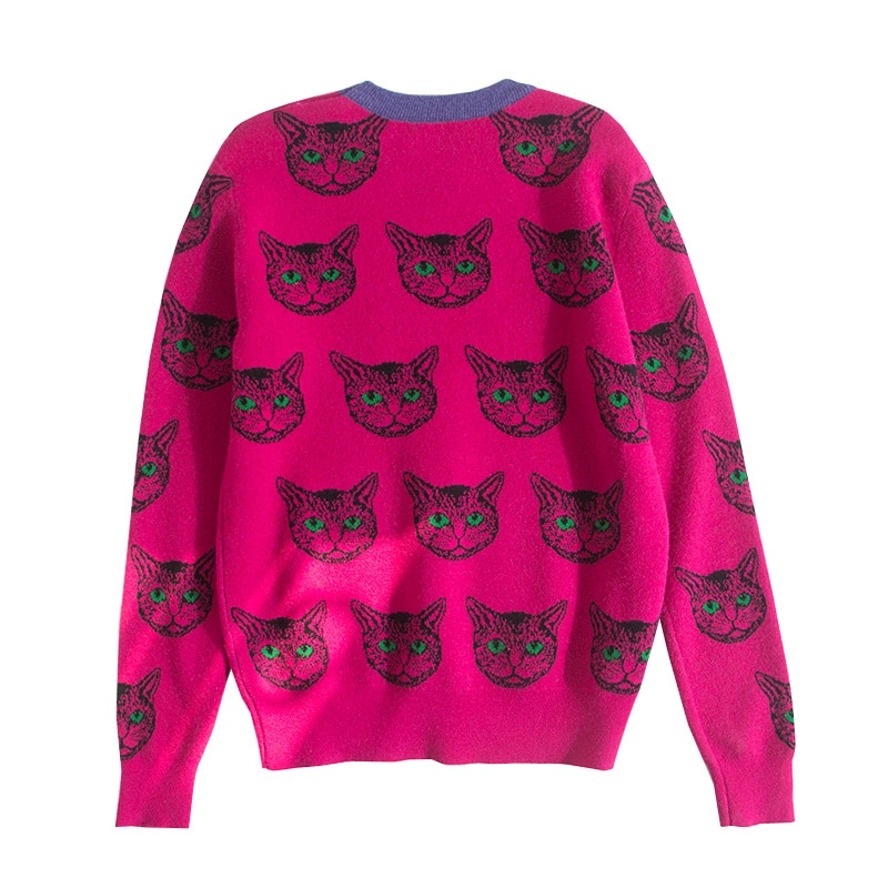 shop with crypto buy High Quality Runway Designer Cat Print Knitted Sweaters Pullovers Women Autumn Winter Long Sleeve Harajuku Sweet Jumper C 192 pay with bitcoin
