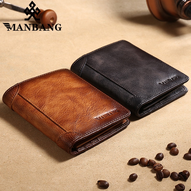 shop with crypto buy ManBang 2021 HOT Genuine Leather Men Wallet Small Mini Card Holder Male Wallet Pocket Retro purse High Quality pay with bitcoin