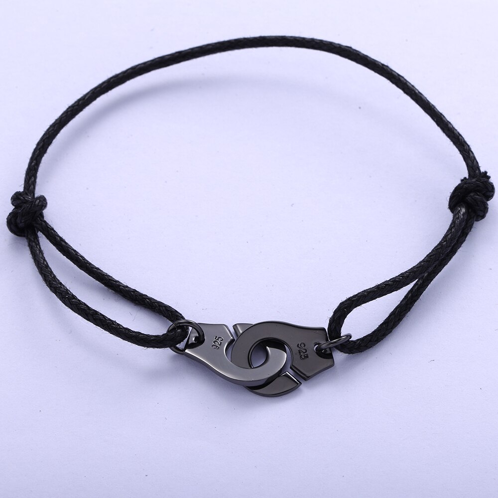 shop with crypto buy Slovecabin France 925 Sterling Silver Black Rope Handcuffs Bracelet For Women Christmas Simple Hot Sale Menottes Pulsera Jewelry pay with bitcoin