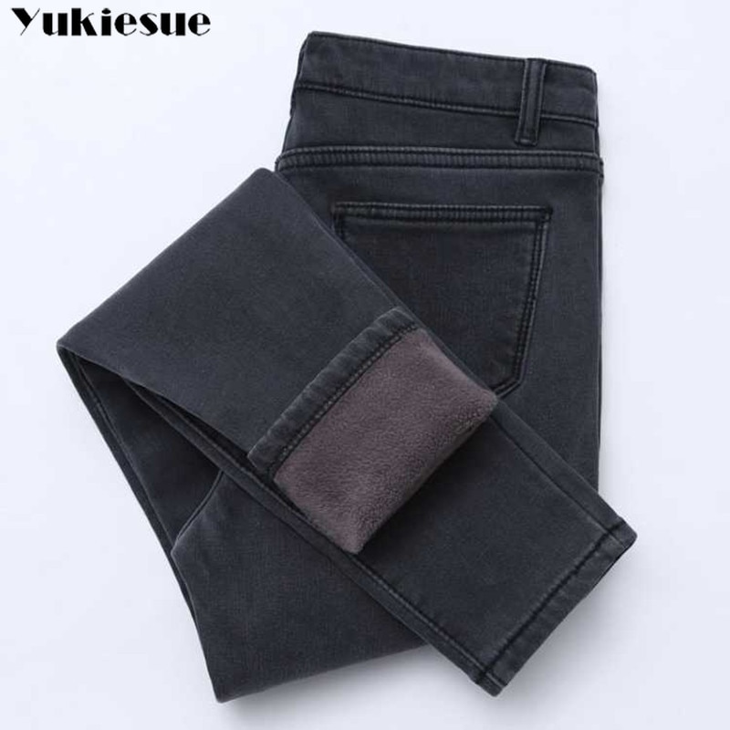 shop with crypto buy 2019 Winter Jeans Women Gold Fleeces Inside Thickening Denim Pants High Waist Warm Trousers Female jeans woman Pants Plus size pay with bitcoin