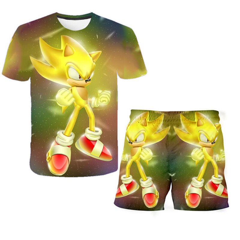 shop with crypto buy New 2021 Kids Boys Sonic Clothing Sets Summer Cartoon Crocodile Short Sleeve O-Neck T-Shirt Tops with Shorts Girls Sports Sets pay with bitcoin