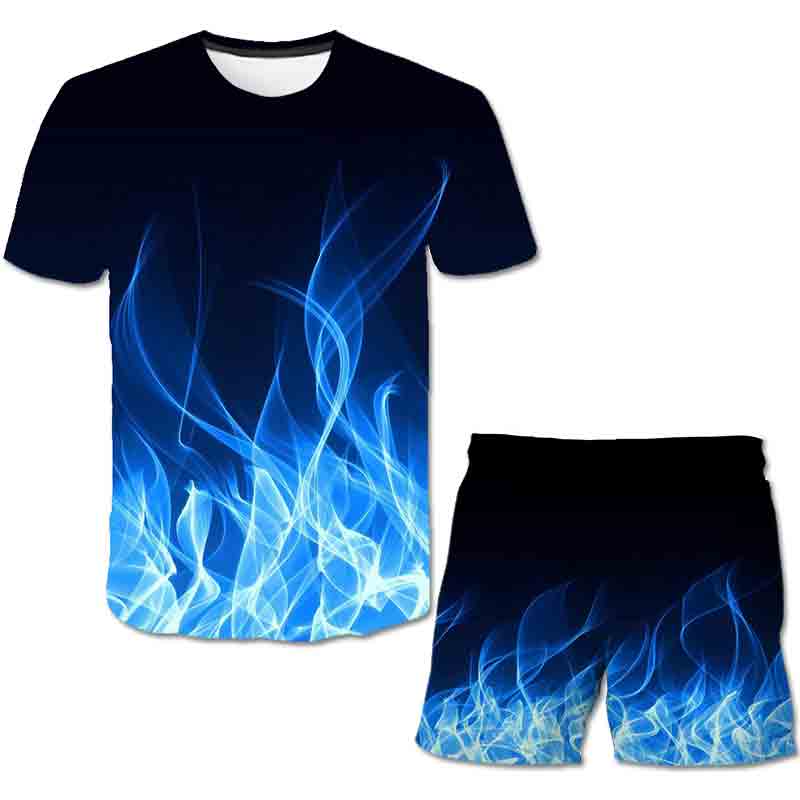 shop with crypto buy 2021 3D The flame whirlpool polyester Boys Clothes Sets Boy Summer hot sale T shirt short pants Set Clothing Kids 4-14 year pay with bitcoin