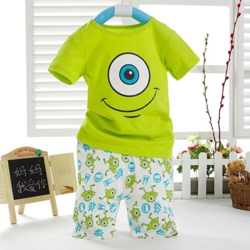 shop with crypto buy Kids Boys Cartoon Big Eyes Short Sleeve Tracksuit Top Pants Pajamas Outfits Sets pay with bitcoin