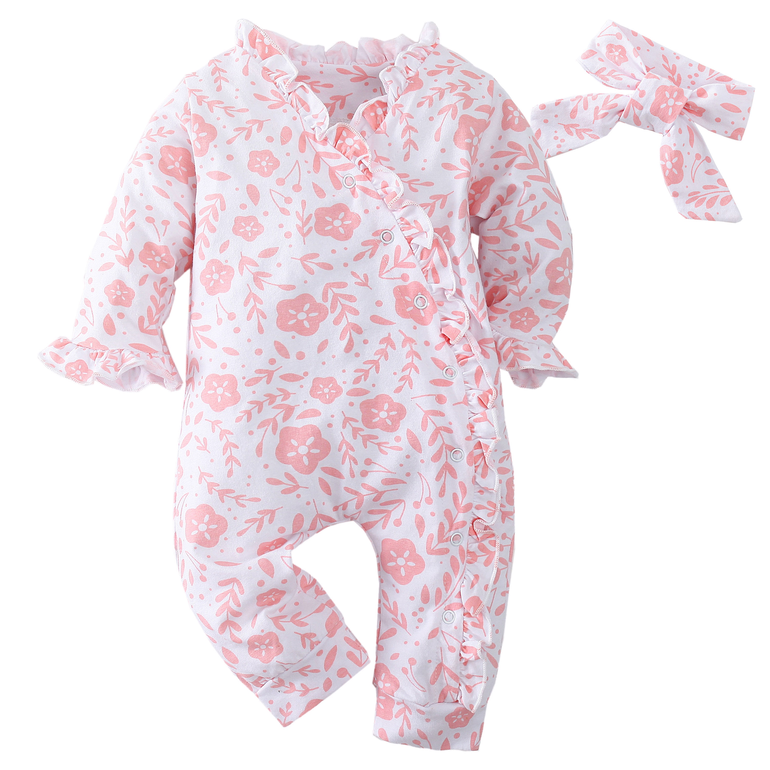 shop with crypto buy Newborn Baby Girl Rompers Long Sleeve Cotton Floral Print Jumpsuit Infant Baby Clothing Set Toddler Outfits pay with bitcoin