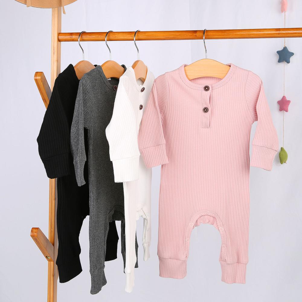 shop with crypto buy 2020 Baby Spring Autumn Clothing Newborn Infant Baby Boy Girl Cotton Romper Knitted Ribbed Jumpsuit Solid Clothes Warm Outfit pay with bitcoin