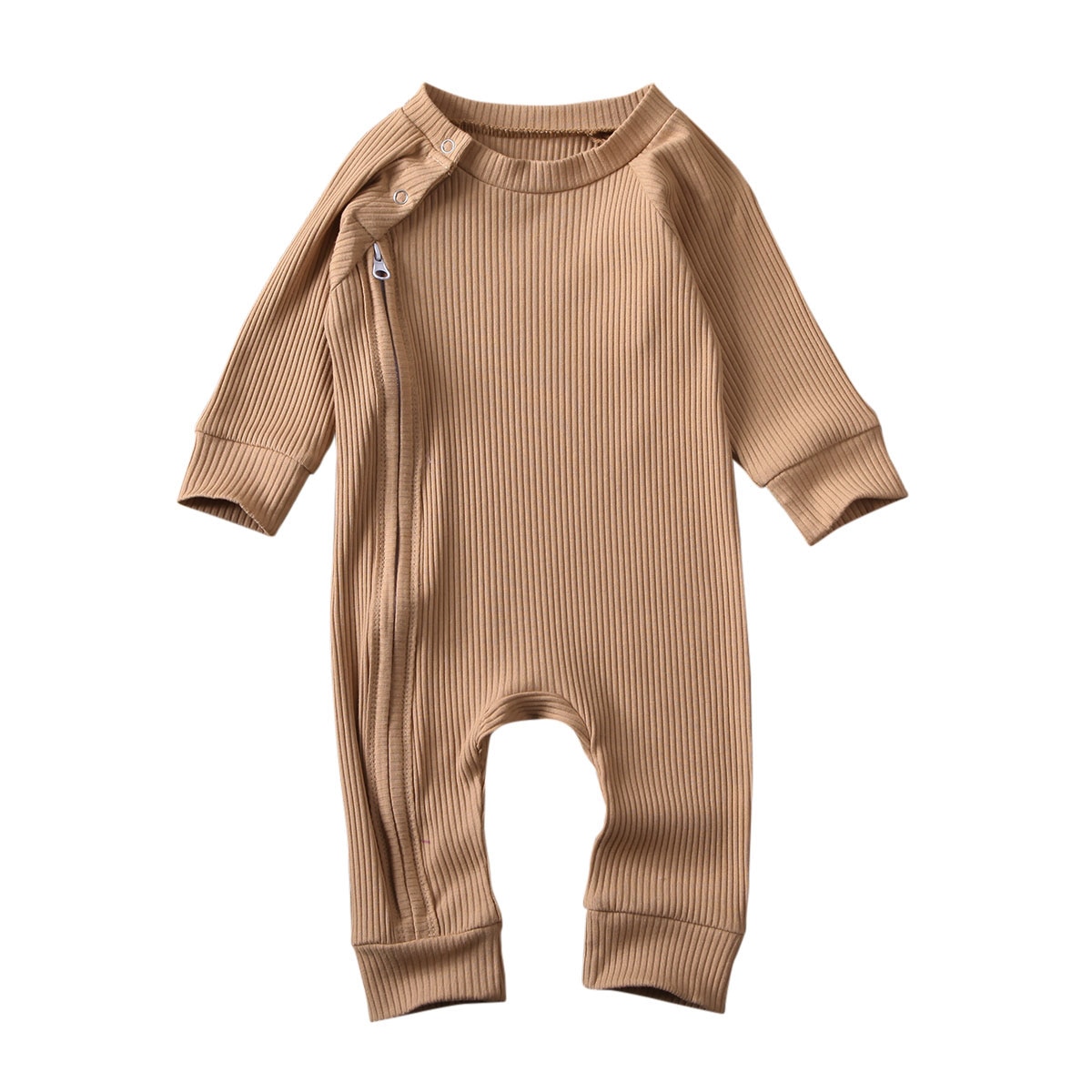 shop with crypto buy Infant Baby Girl Boy Solid Jumpsuit Long Sleeve Zipper Buttons Ribbed Jumpsuit Pure Cotton Jumpsuit Baby Round Neck Rompers pay with bitcoin