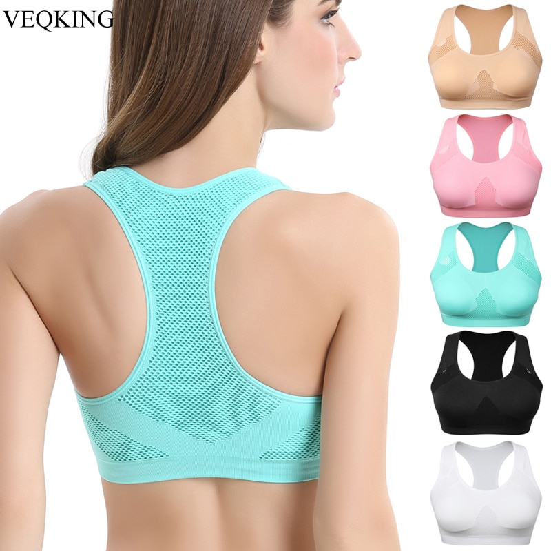 shop with crypto buy VEQKING Women Breathable Sports Bra,Absorb Sweat Shockproof Padded Sports Bra Top,Athletic Gym Running Fitness Yoga Sports Tops pay with bitcoin