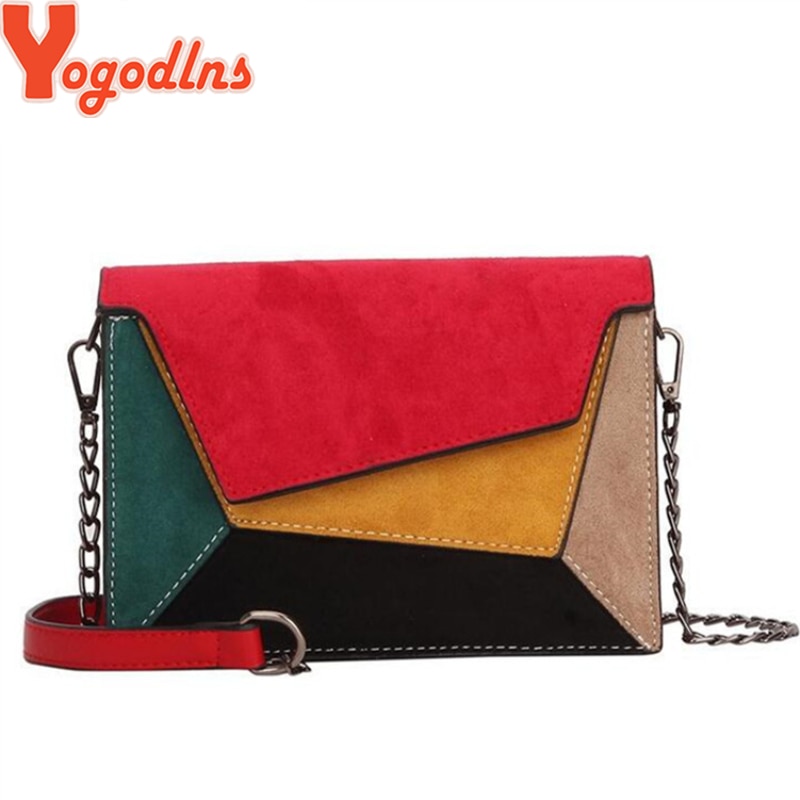shop with crypto buy Yogodlns Retro Matte Patchwork Crossbody Bags for Women Messenger Bags Chain Strap Shoulder Bag Lady Small Flap criss-cross Bag pay with bitcoin