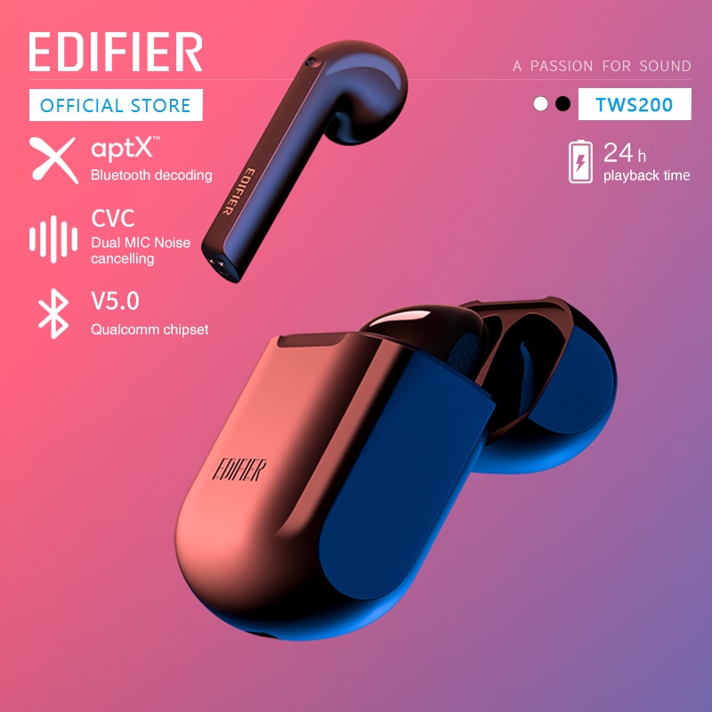 shop with crypto buy EDIFIER TWS200 TWS Earbuds Qualcomm aptX Wireless earphone Bluetooth 5.0 cVc Dual MIC Noise cancelling up to 24h playback time pay with bitcoin