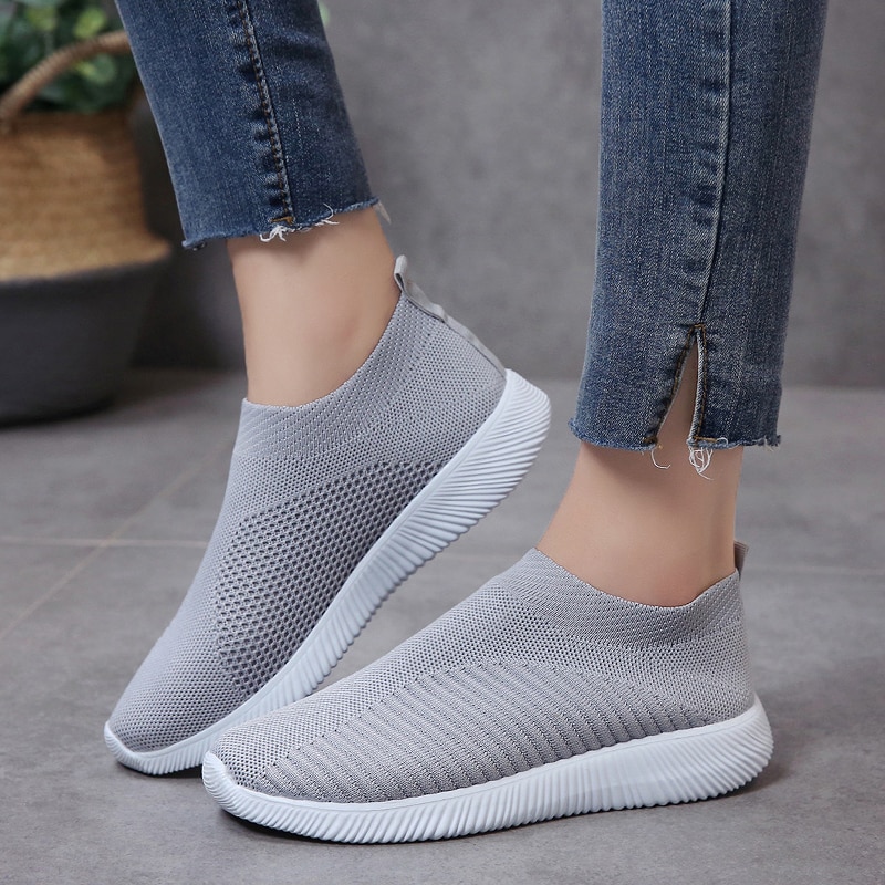 shop with crypto buy Rimocy Breathable Mesh Platform Sneakers Women Slip on Soft Ladies Casual Running Shoes Woman Knit Sock Shoes Flats pay with bitcoin