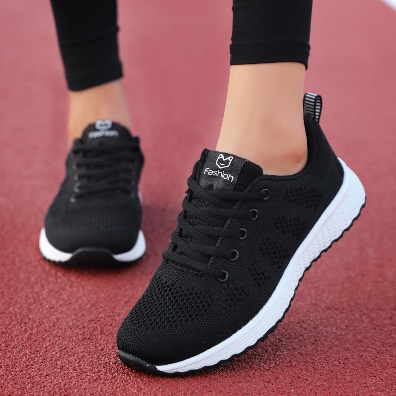 shop with crypto buy Women Casual Shoes Fashion Breathable Walking Mesh Lace Up Flat Shoes Sneakers Women 2019 Tenis Feminino Pink Black White pay with bitcoin
