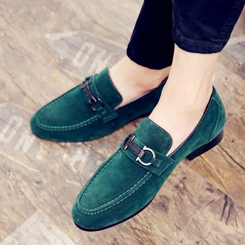 shop with crypto buy Spring Men Youth Casual Shoes Casual Slip On Shoes Man Comfortable Loafers Men Shoes Green Black Suede Leather Men Shoes pay with bitcoin