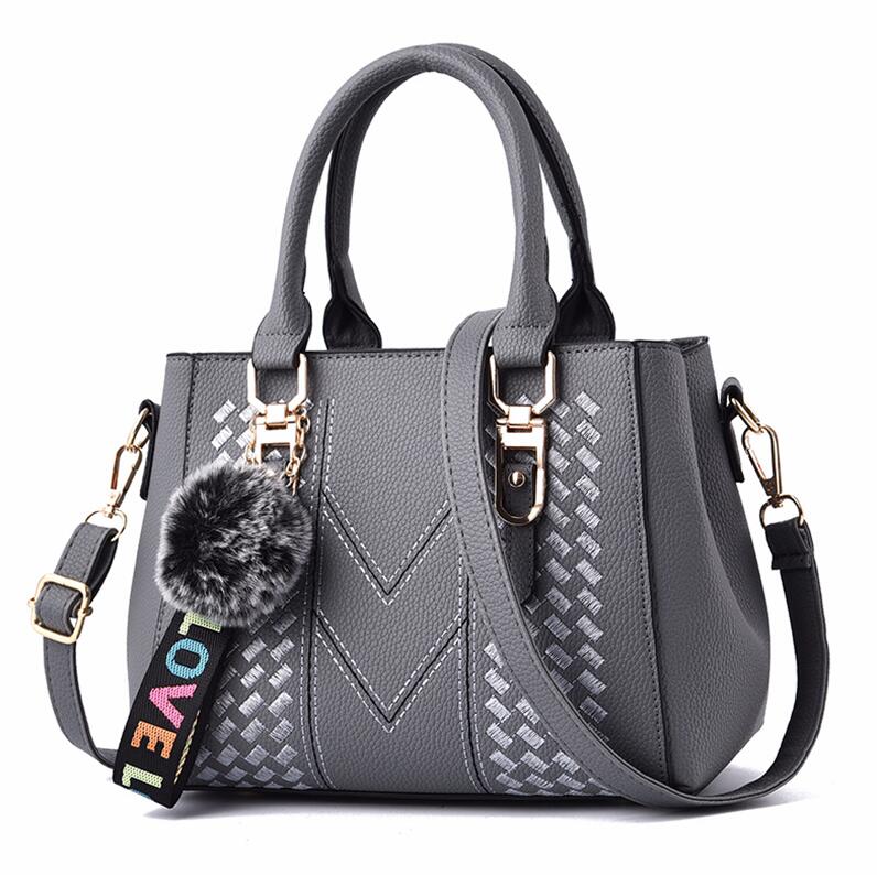 shop with crypto buy Embroidery Messenger Bags Women Leather Handbags Bags for Women 2020 Sac a Main Ladies hair ball Hand Bag pay with bitcoin