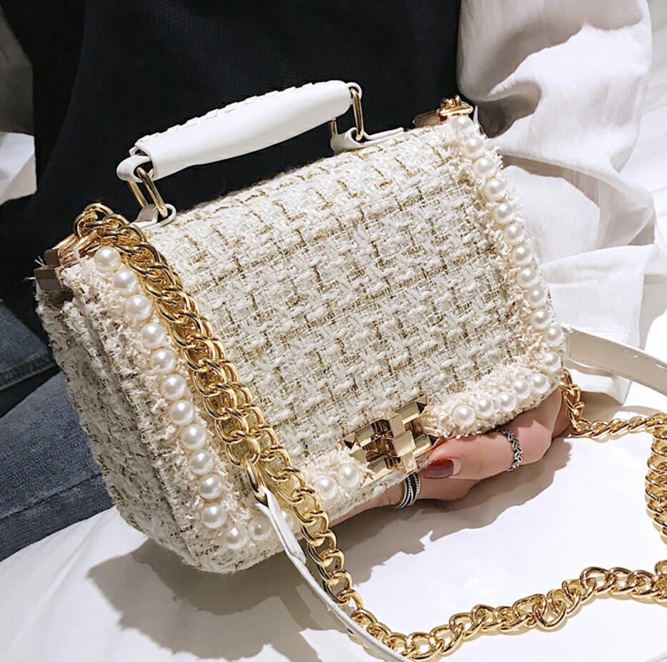 shop with crypto buy 2020  Winter Fashion New Female Square Tote bag Quality Woolen Pearl Women,s Designer Handbag Ladies Chain Shoulder Crossbody Bag pay with bitcoin