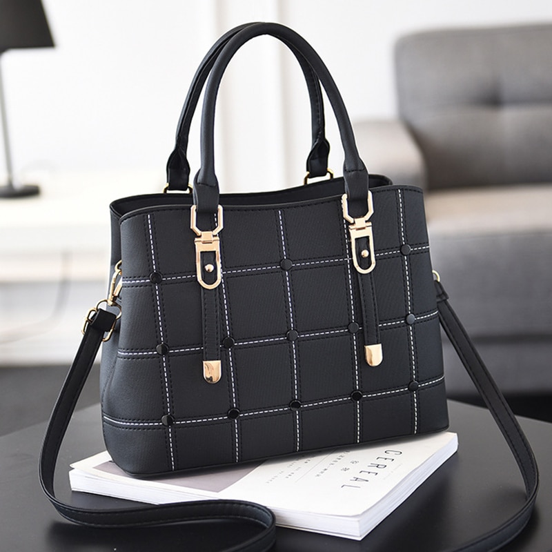 shop with crypto buy PU Leather Large Capacity Woman Handbag Grid Shoulder Bag Fashion Casual Luxury Designer Crossbody Bag Ladies PurseBag Mama Bag pay with bitcoin