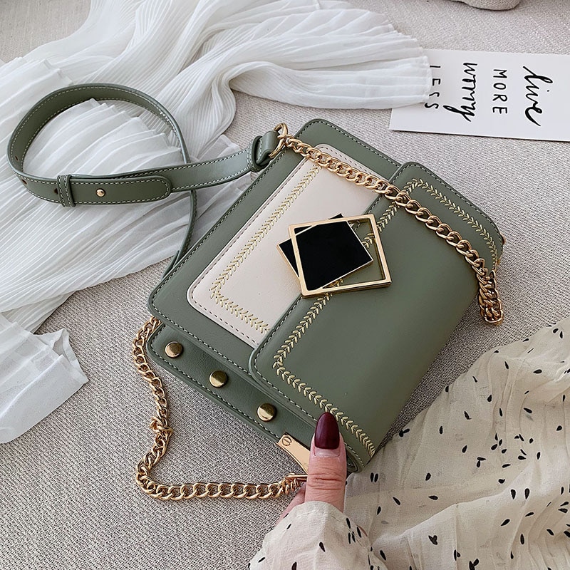 shop with crypto buy Chain Pu Leather Crossbody Bags For Women 2020 Small Shoulder Messenger Bag Special Lock Design Female Travel Handbags pay with bitcoin