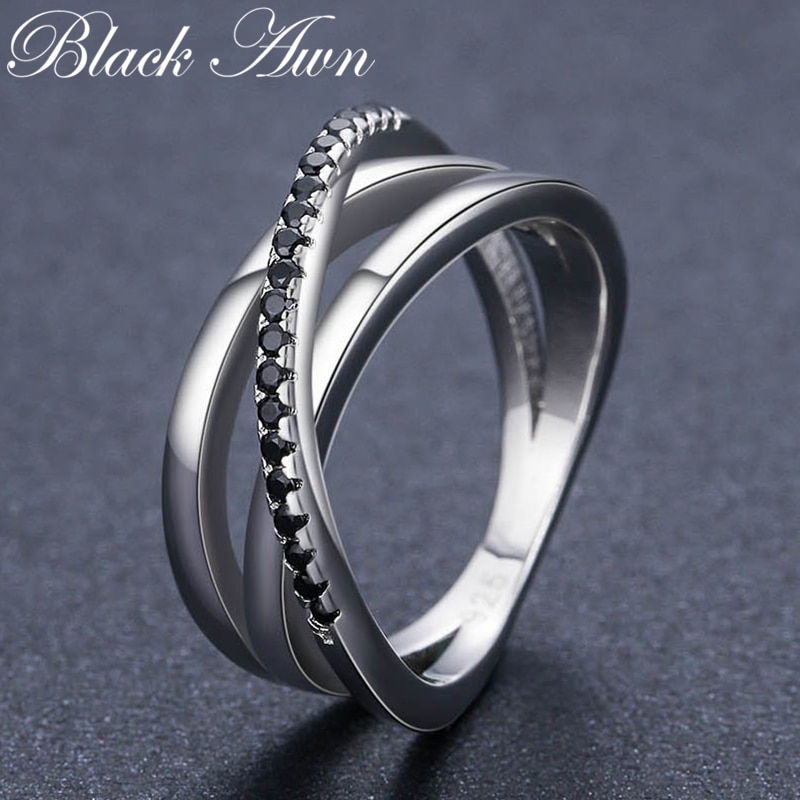 shop with crypto buy Classic 3.9g 925 Sterling Silver Fine Jewelry Baguet Row Engagement Black Spinel Wedding Rings for Women Bijoux Femme G006 pay with bitcoin