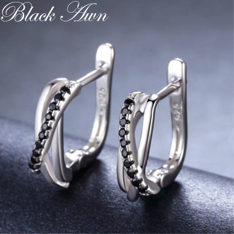 shop with crypto buy Classic Genuine 925 Sterling Silver Jewelry Black Spinel Stone Cute Stud Earrings for Women Bijoux Femme Boucles d,oreilles I023 pay with bitcoin