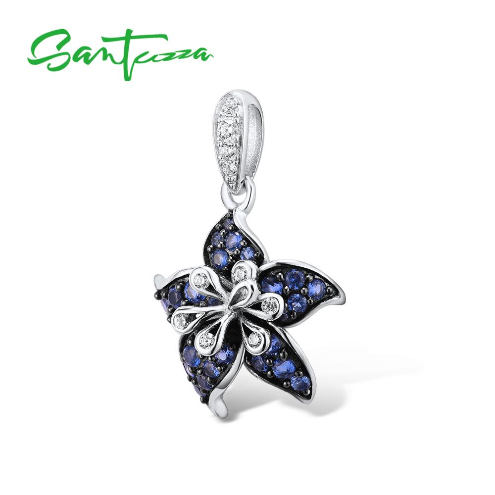 shop with crypto buy SANTUZZA Silver Pendant For Women 925 Sterling Silver Charming Blue Star Flower Fashion Trendy Gift Ð¿Ð¾Ð´Ð²ÐµÑÐºÐ° ÐºÑƒÐ»Ð¾Ð½ Fine Jewelry pay with bitcoin