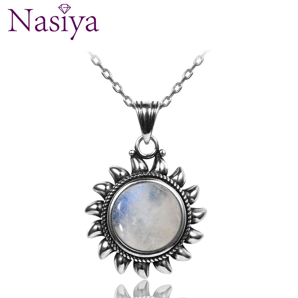shop with crypto buy Natural Moonstone 925 silver jewelry Pendants Necklaces For Women Men Sun Geometric Shape Vintage Fashion Woman Pendants Hotsale pay with bitcoin