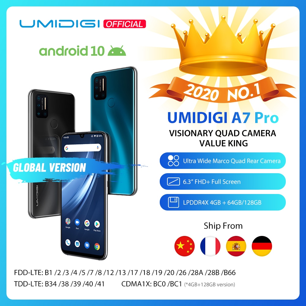 shop with crypto buy Latest UMIDIGI A7 Pro Quad Camera Android 10 OS 6.3 inch FHD+ Full Screen 64GB/128GB ROM LPDDR4X Octa Core Global Version Phone pay with bitcoin