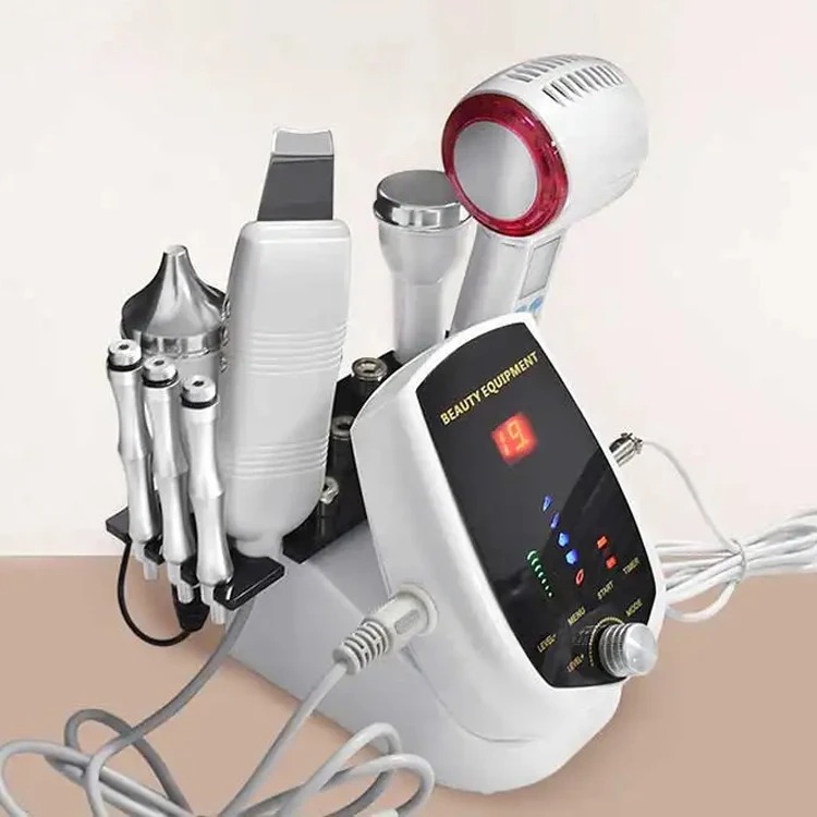5 In 1 Portable Ultrasound Diamond Microdermabrasion Machine Hot & Cold Hammer Face Scrubber Skin Care Tools Ultrasonic Scrubber