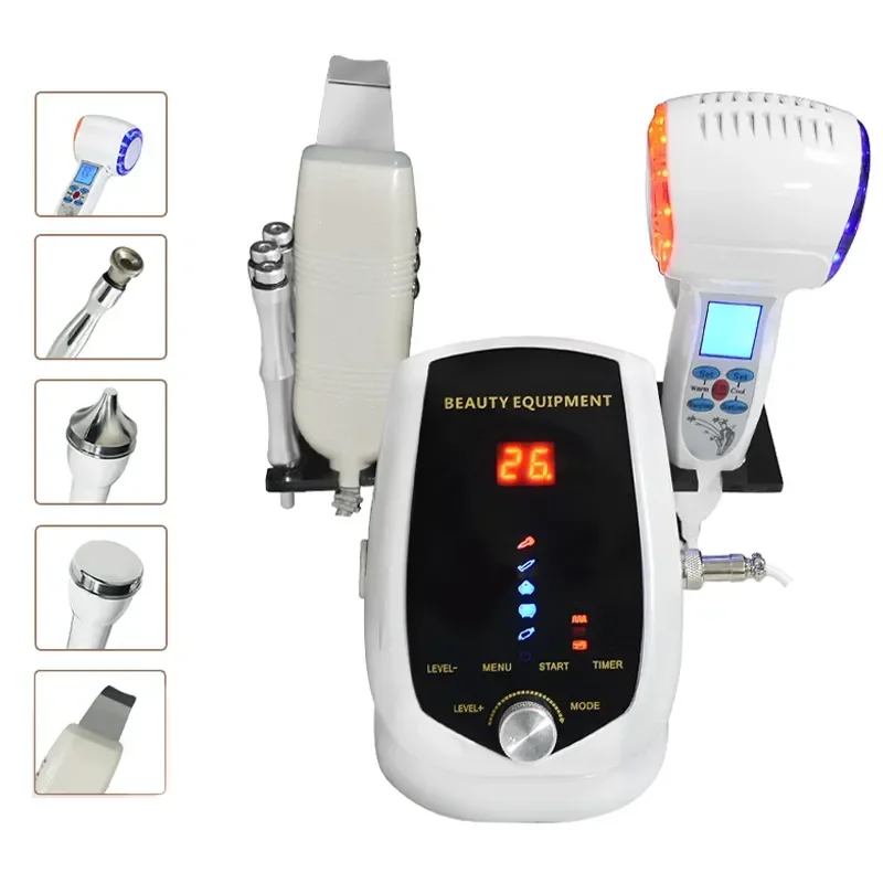 5 In 1 Portable Ultrasound Diamond Microdermabrasion Machine Hot & Cold Hammer Face Scrubber Skin Care Tools Ultrasonic Scrubber