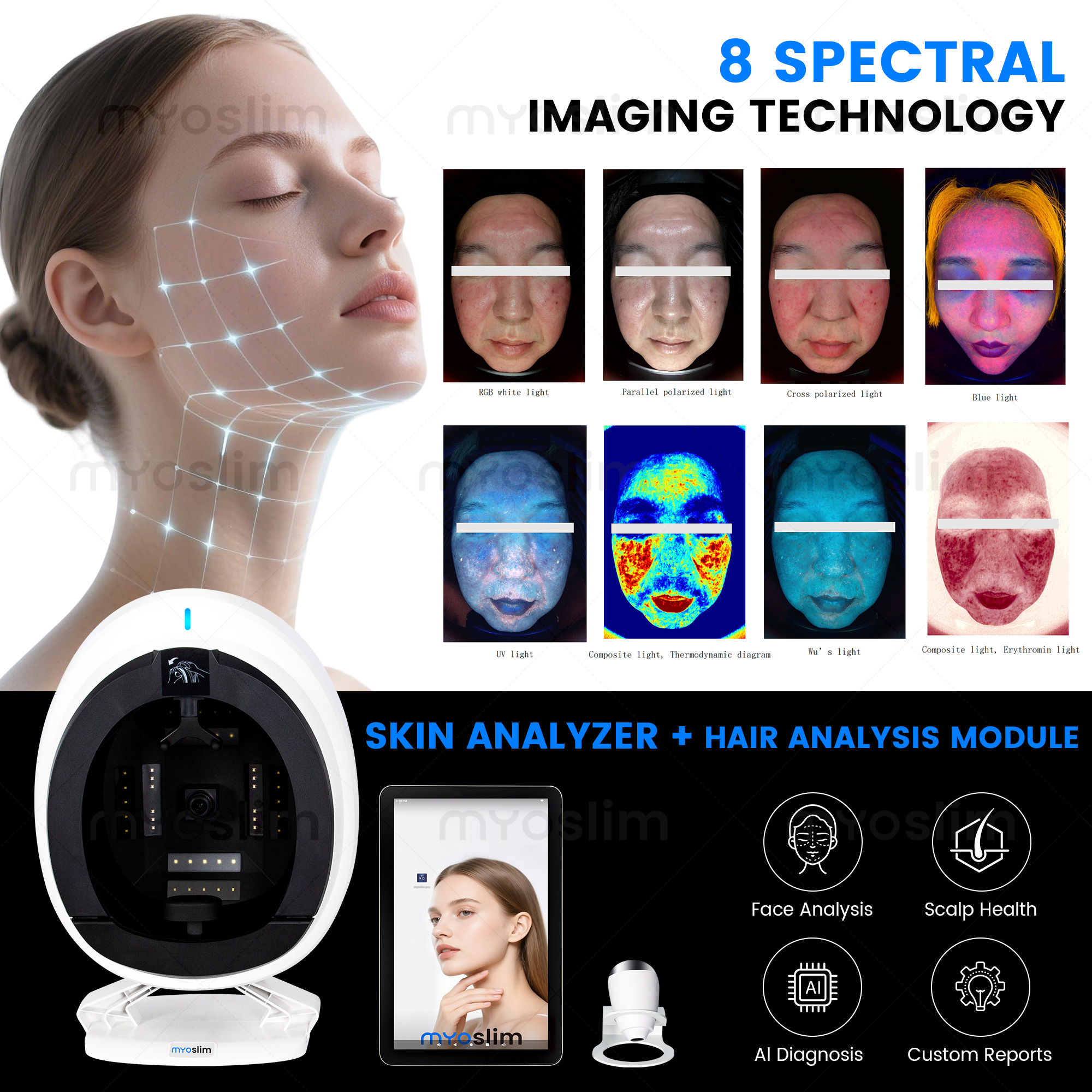 AISIA Q1 Pro 3D AI Facial Skin Analyzer Scalp analysis Skin Problem Diagnosis 8 Spectrum Professional Analysis Equipment
