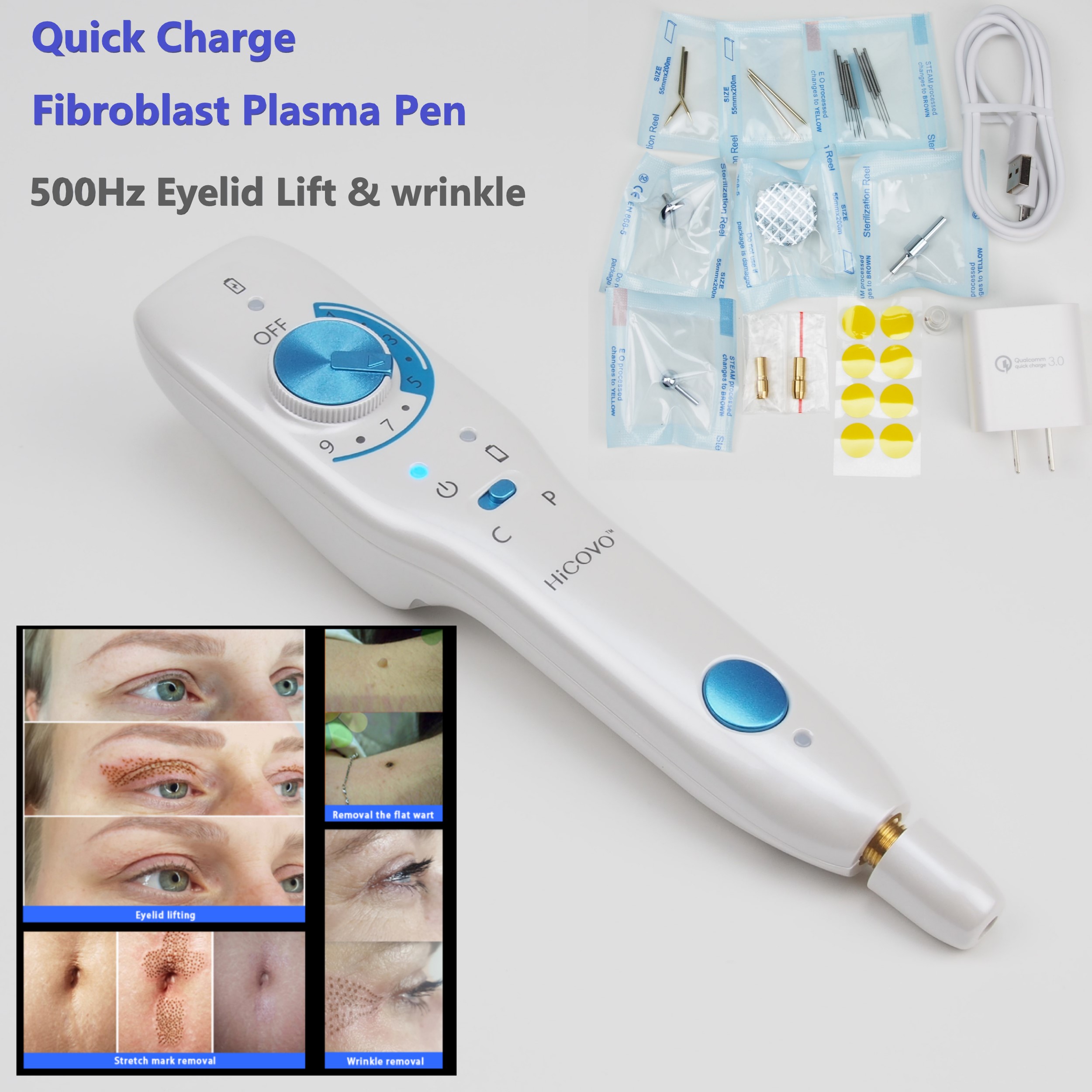 Hicovo Plasma Pen 500Hz Pulse Cold Fibroblast Skin Tighten Quick Charge Wireless Eyelid Lift Acne Treatment Machine