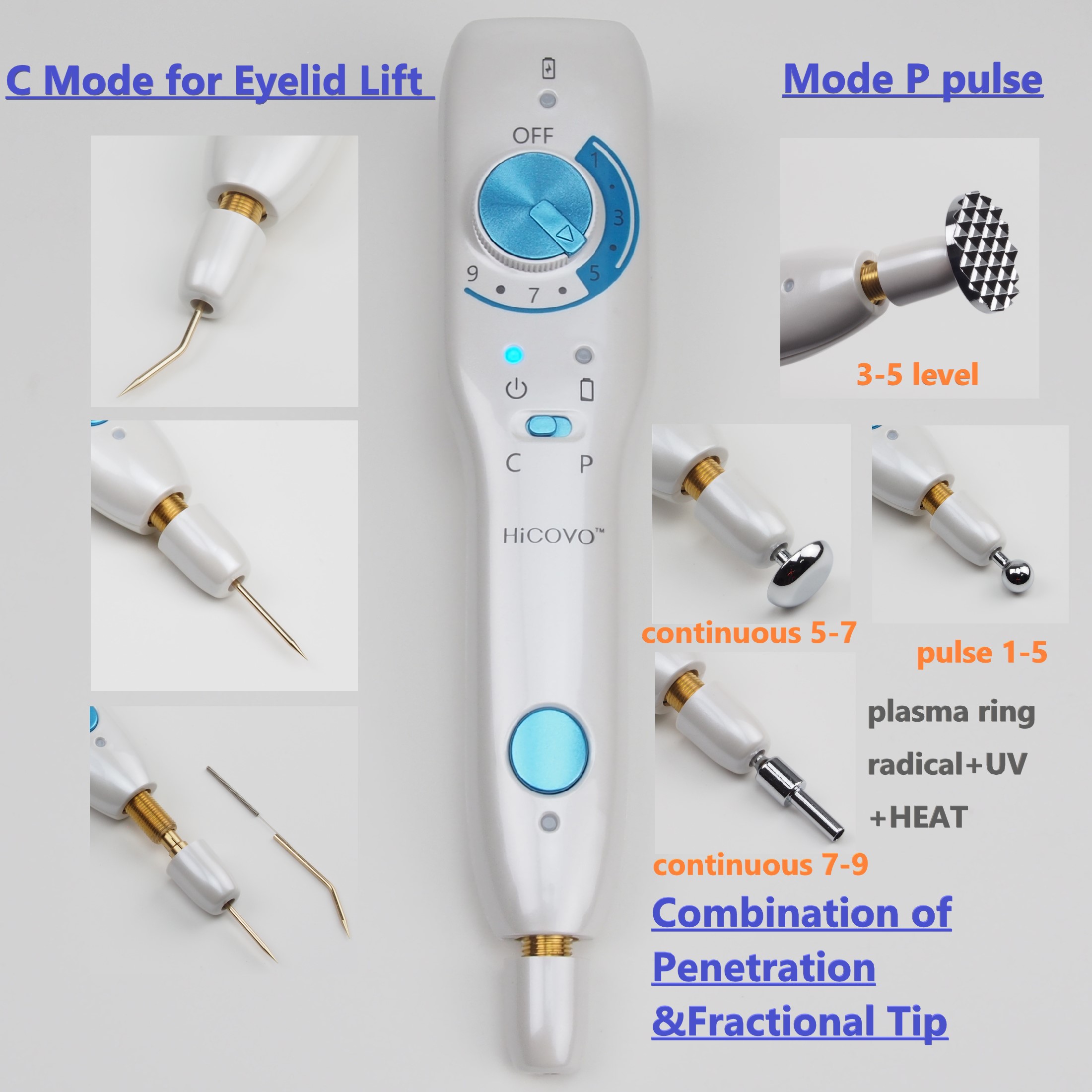 Hicovo Plasma Pen 500Hz Pulse Cold Fibroblast Skin Tighten Quick Charge Wireless Eyelid Lift Acne Treatment Machine - Image 3