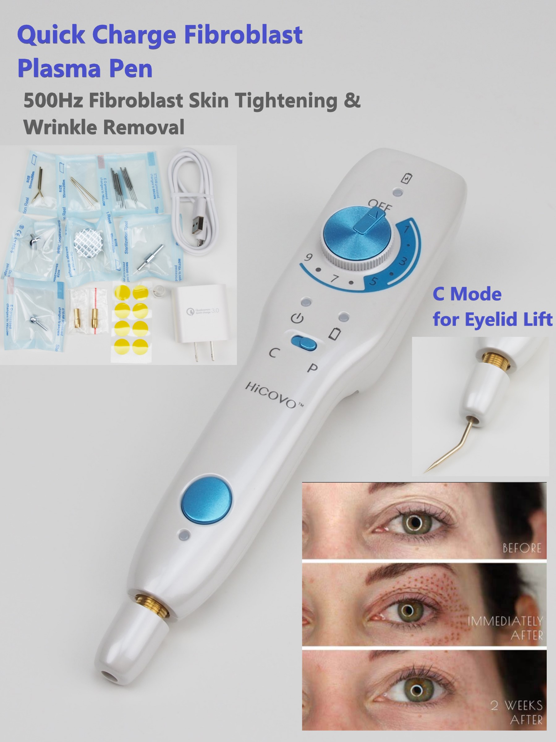 Hicovo Plasma Pen 500Hz Pulse Cold Fibroblast Skin Tighten Quick Charge Wireless Eyelid Lift Acne Treatment Machine - Image 4
