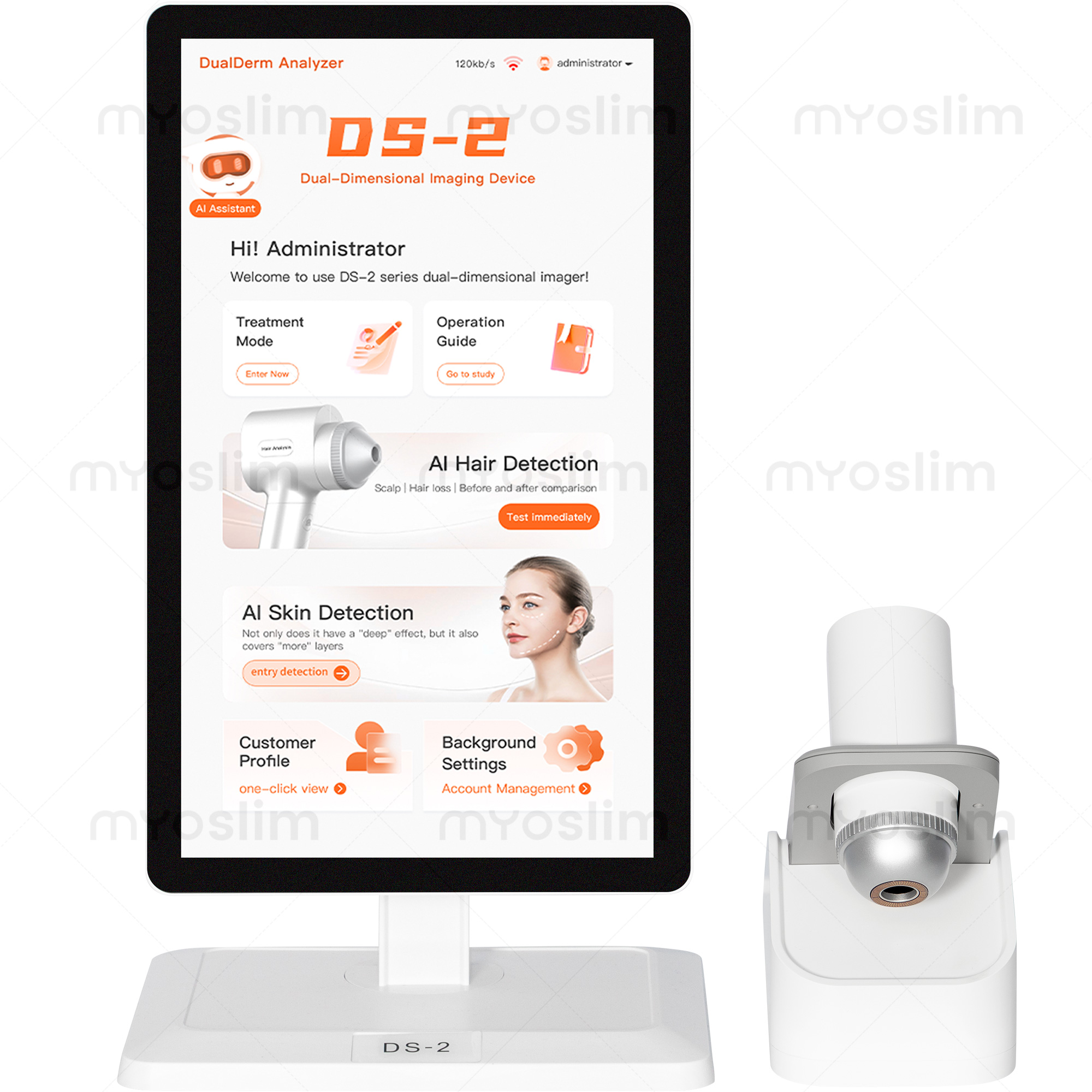 MYO slim DS-2 AI Scalp  Skin Analyzer Machine Dual Probe 3 Spectrum 8MP HD Camera 15.6 Inch Touch Screen Facial Scalp Hair