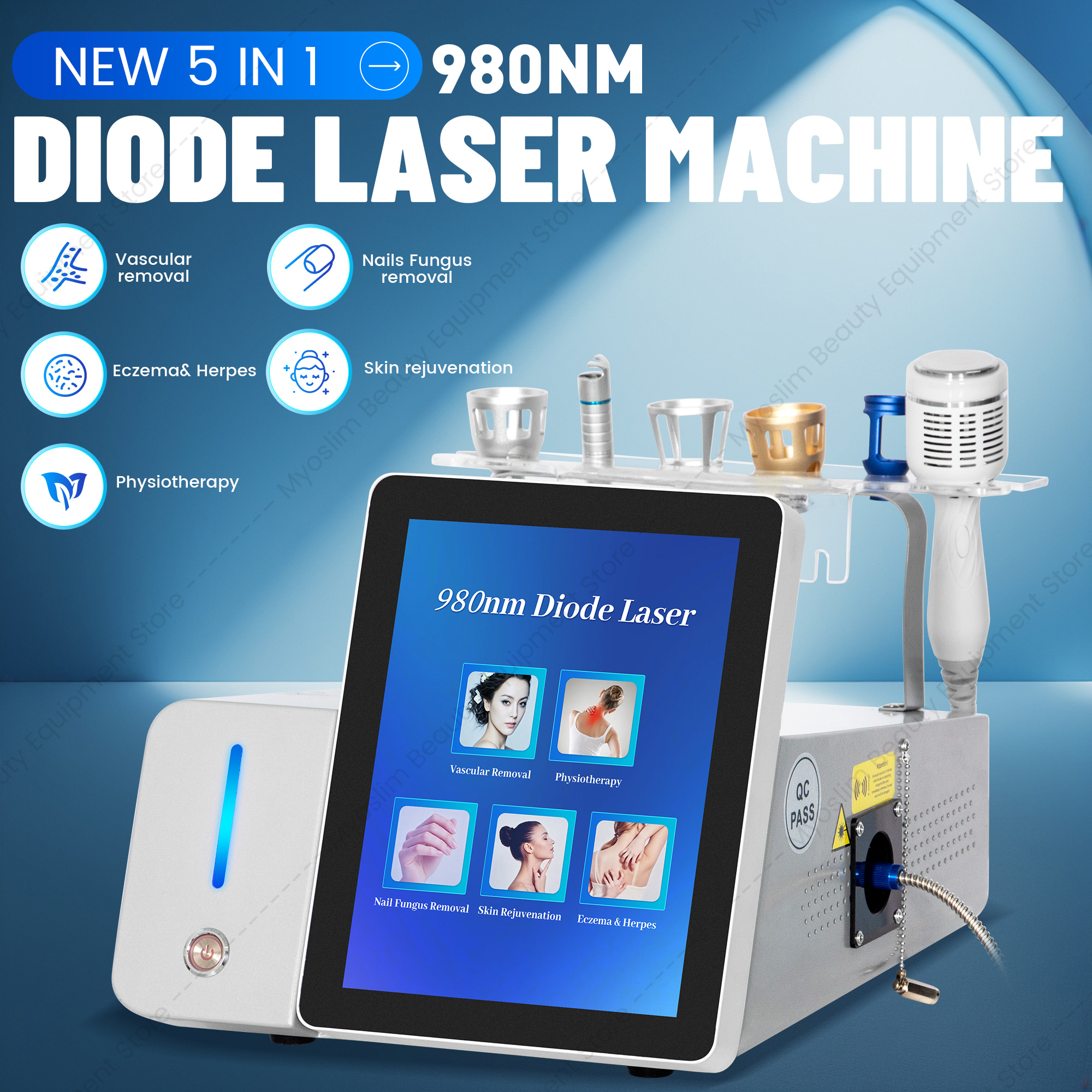 MYOSLIM 980nm Lase 5 in 1 Machine, Vascular Removal Skin Rejuvenation Onychomycosis Physiotherapy Beauty Equipment