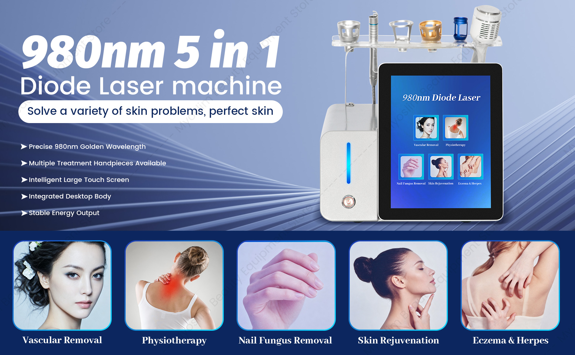 MYOSLIM 980nm Lase 5 in 1 Machine, Vascular Removal Skin Rejuvenation Onychomycosis Physiotherapy Beauty Equipment - Image 4
