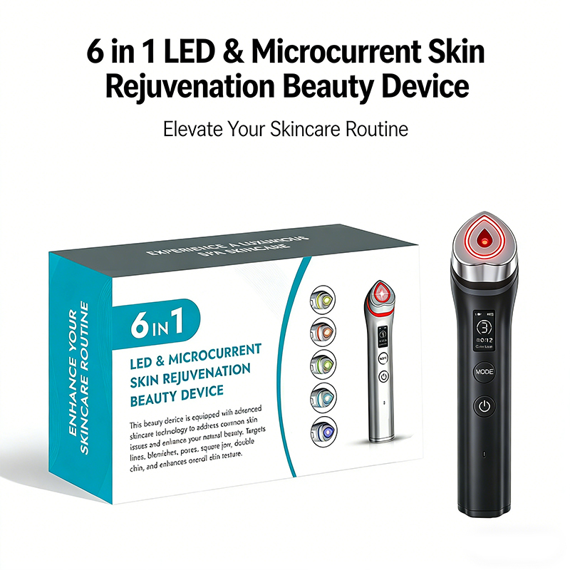 New 6 in 1 Multifunction Ager Booster Pro Skin Therapy Wand Facial Led Lights Beauty Wand Tool
