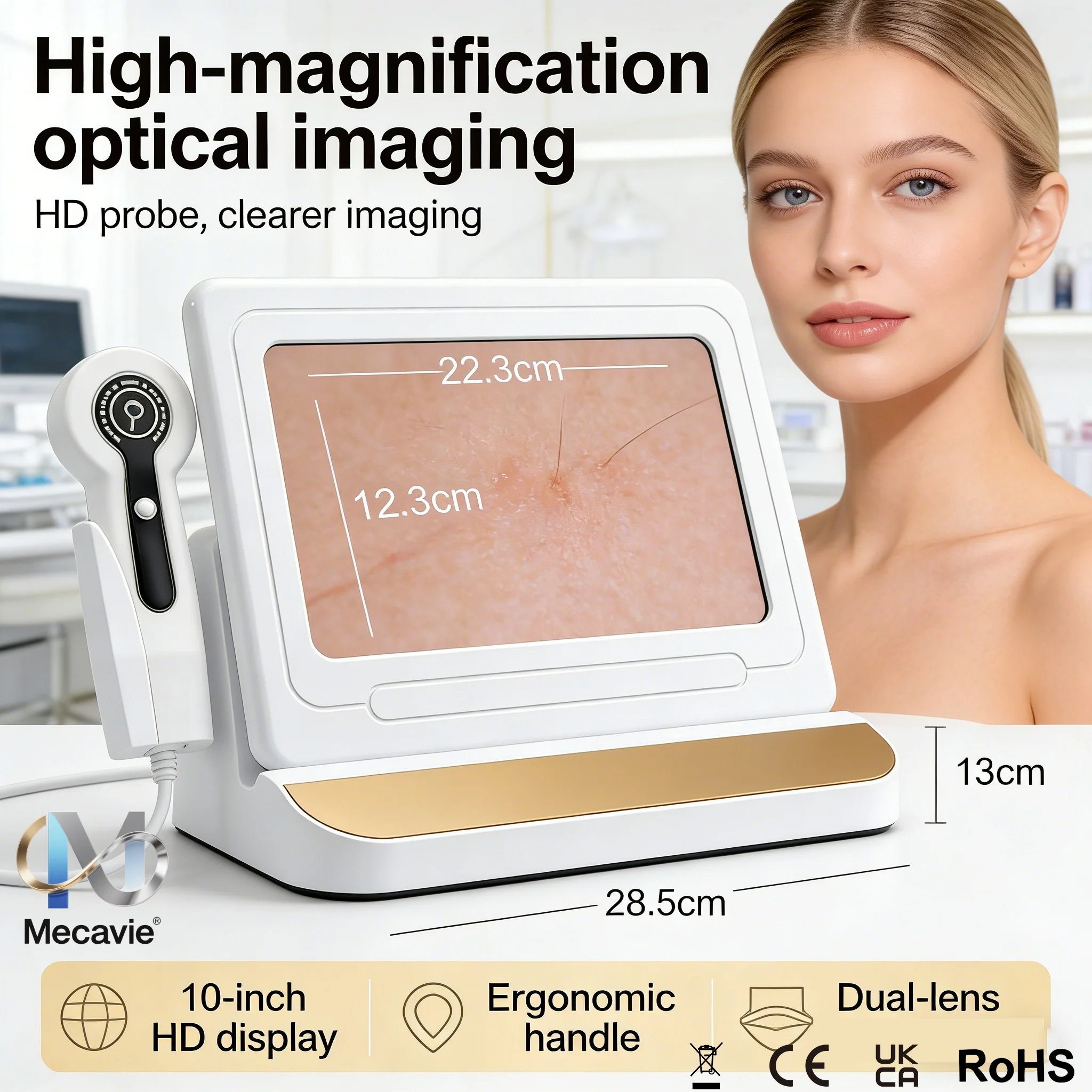 New HD Digital Skin & Scalp Analyzer 10Inch Camera Detector 50X/200X Dual-Lens Magnification Hair Follicle Scalp Oil & Moisture