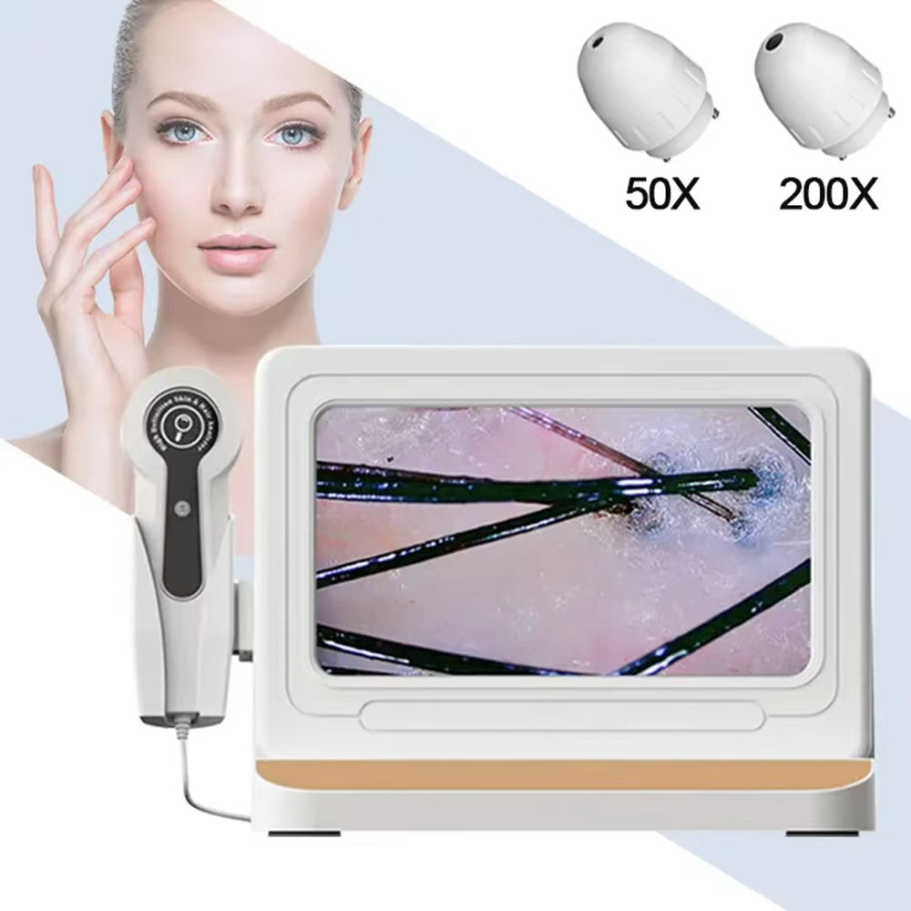 New HD Digital Skin & Scalp Analyzer 10Inch Camera Detector 50X/200X Dual-Lens Magnification Hair Follicle Scalp Oil & Moisture