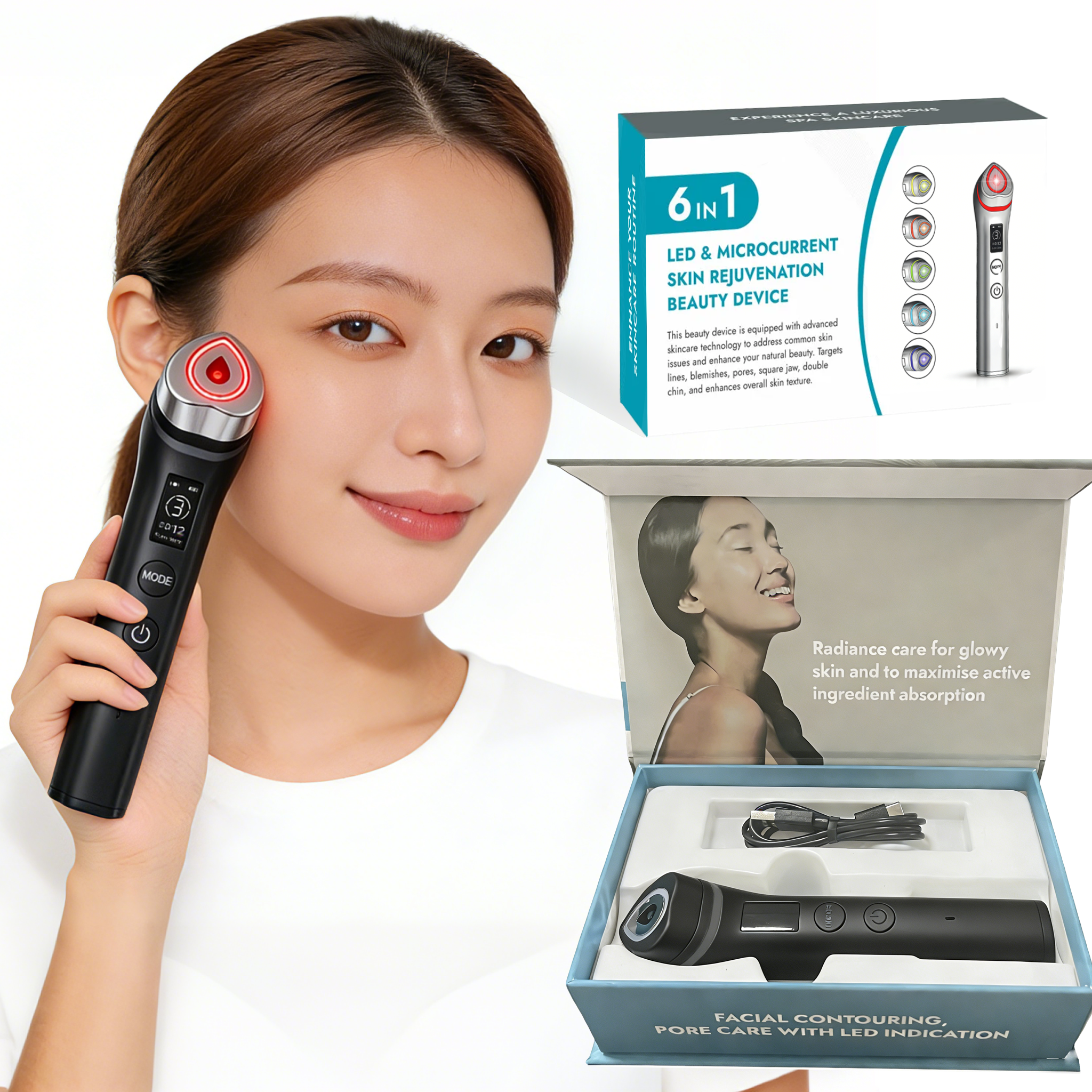 P Age Boosters Pro R 6 In1 Handheld Facials RF EMS Machine Personals Care Face Massage Electric LED Beauty Device