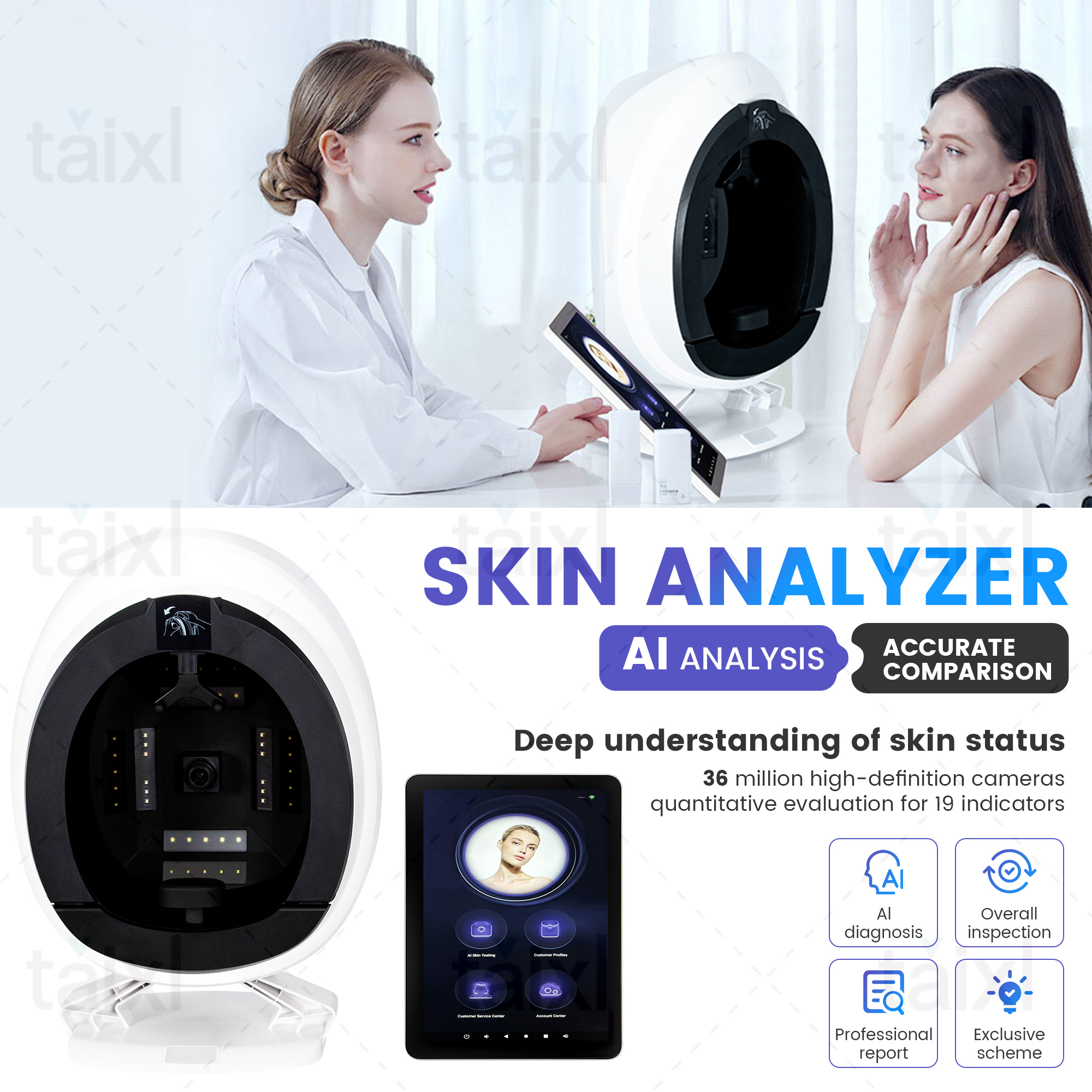 Portable Q1 Skin Care Facial Analyzer Machine Magic Mirror Face Camera Test Detector - Portable Skincare Testing Device