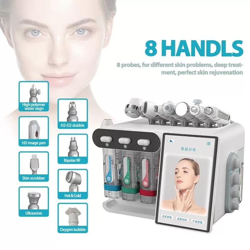 Professional 8-in-1 Skincare Microcrystalline Grinding Machine AI Skin Analyzer Oxygen Jet Small Bubble Facial Machine