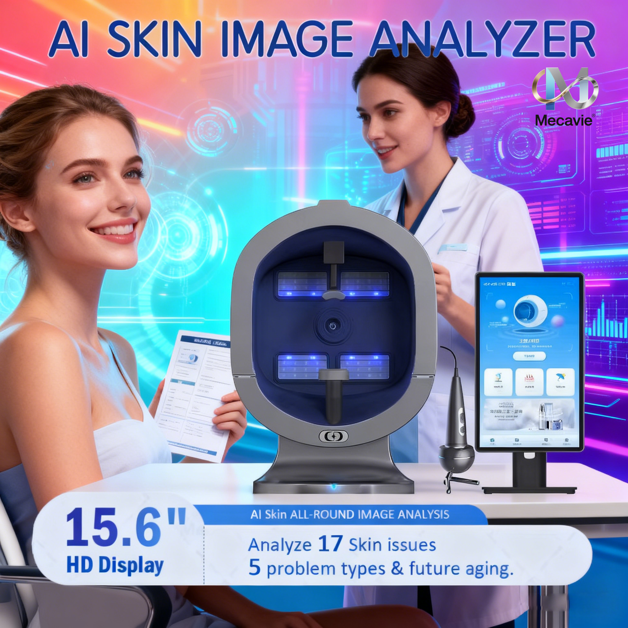 Professional X5 3D Skincare Facial Analyzer Portable HD Camera AI Technology Portable Testing Device for Skin Care 9 Spectrums
