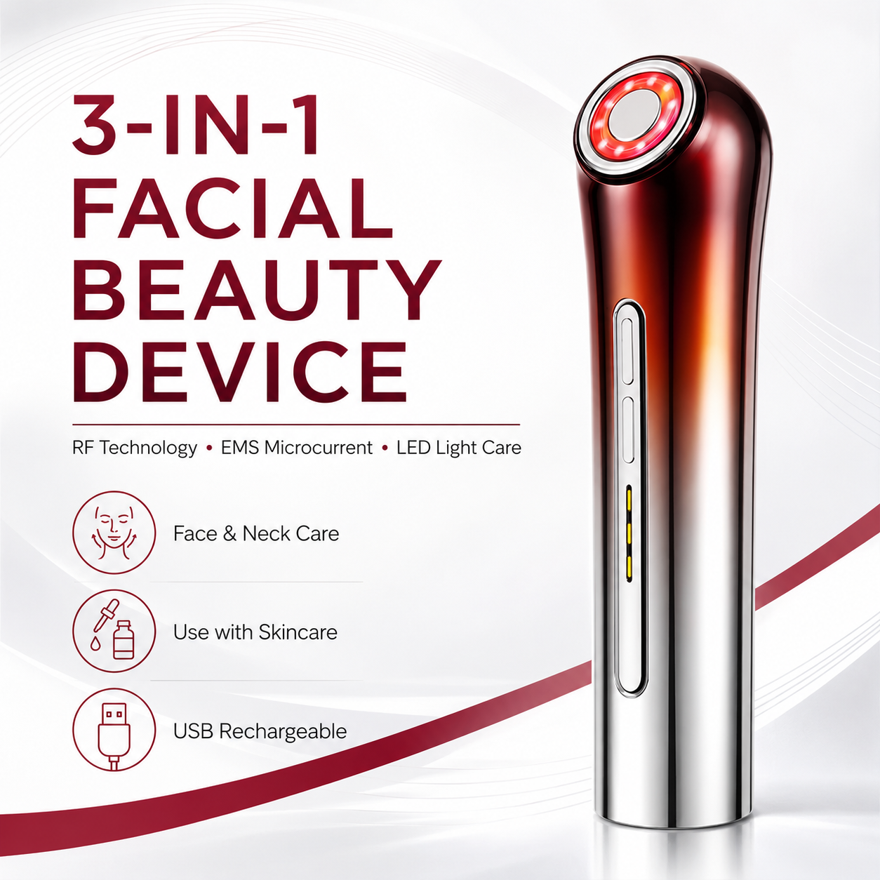 RF EMS LED Facial Beauty Device Microcurrent Skin Care Massager with Warming Light Ring for Face Jawline Neck Home Beauty Use