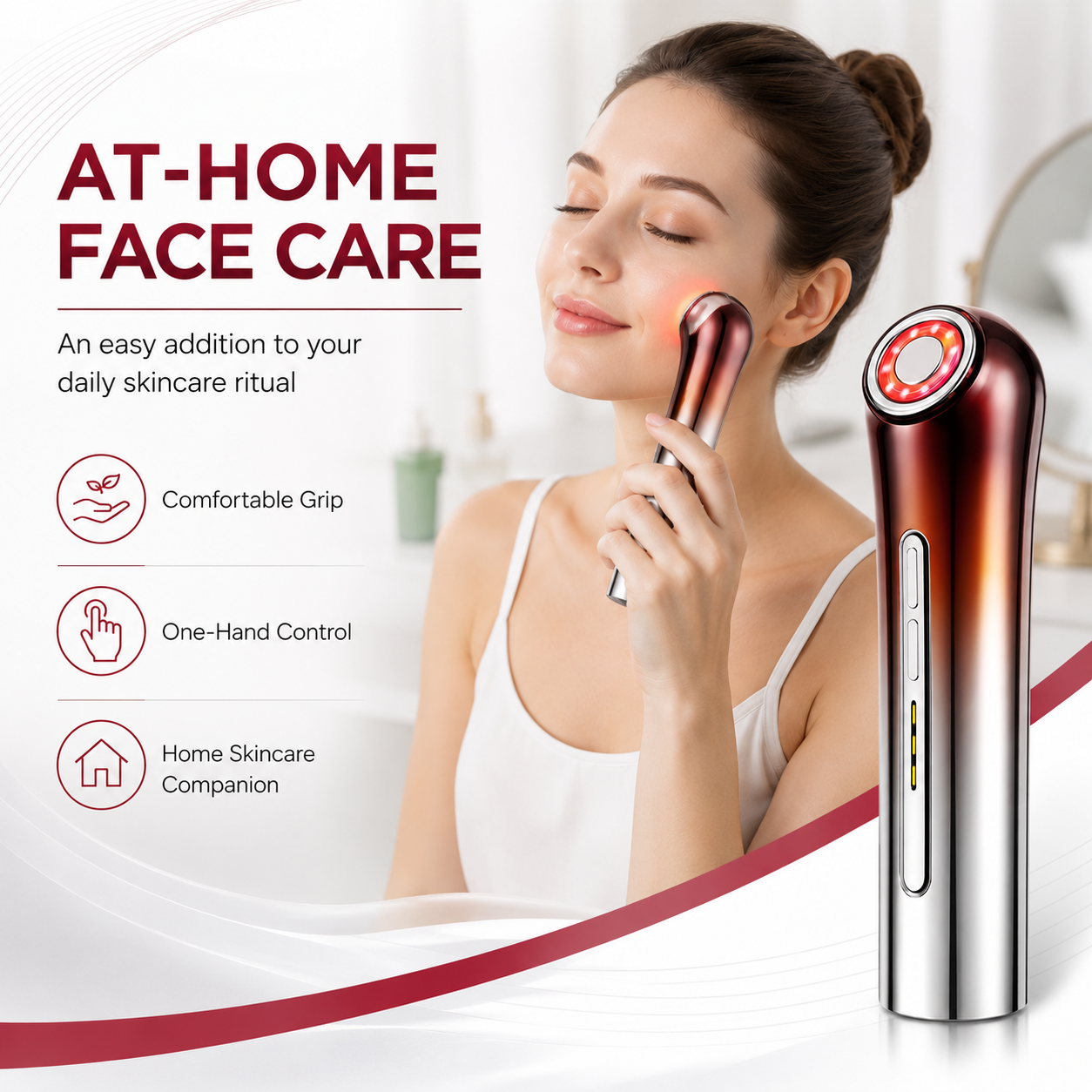 RF EMS LED Facial Beauty Device Microcurrent Skin Care Massager with Warming Light Ring for Face Jawline Neck Home Beauty Use