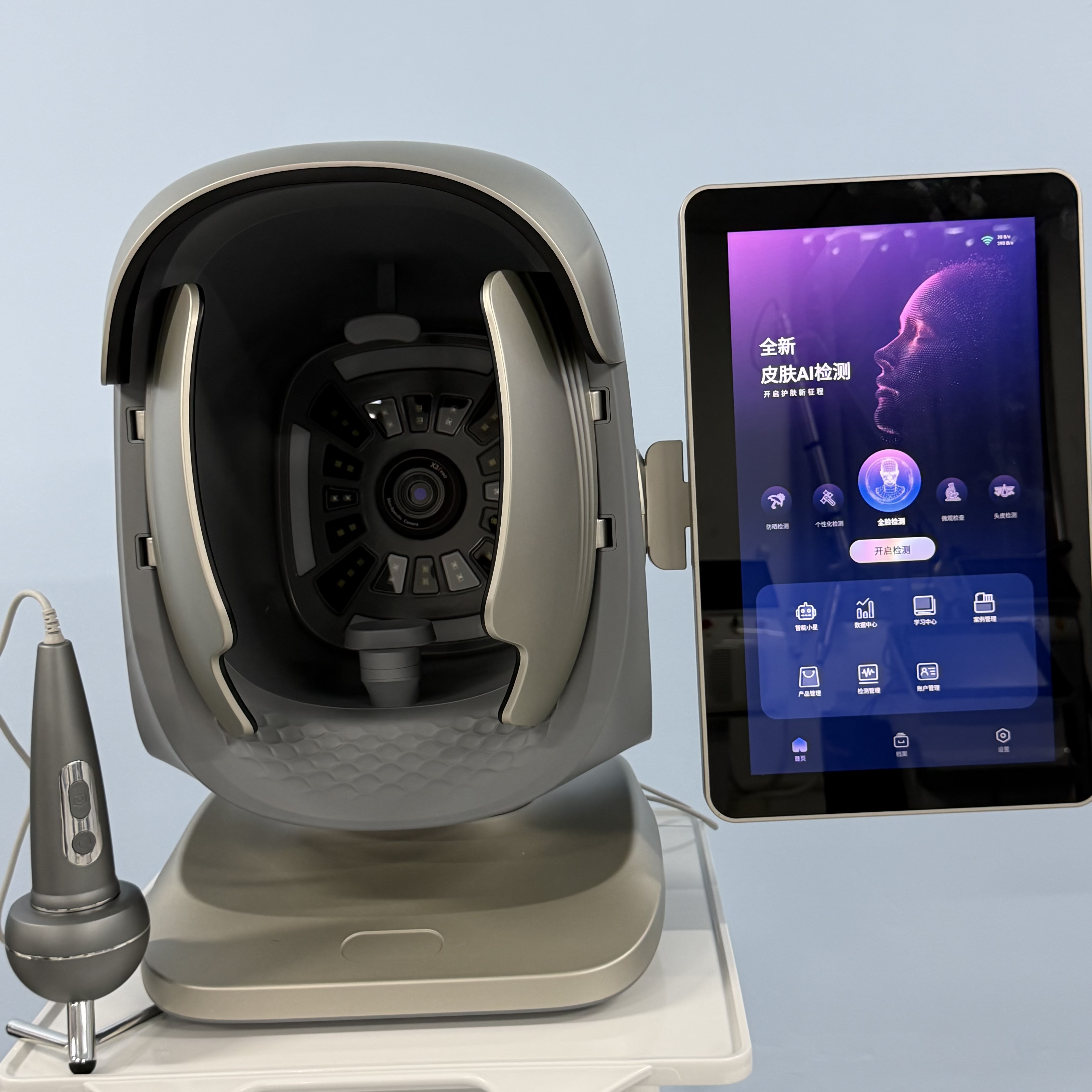 The AI ??Skin Analyzer X3Pro Facial Skin Analyzer Supports Hair And Scalp Analysis, As Well as beauty care techniques.
