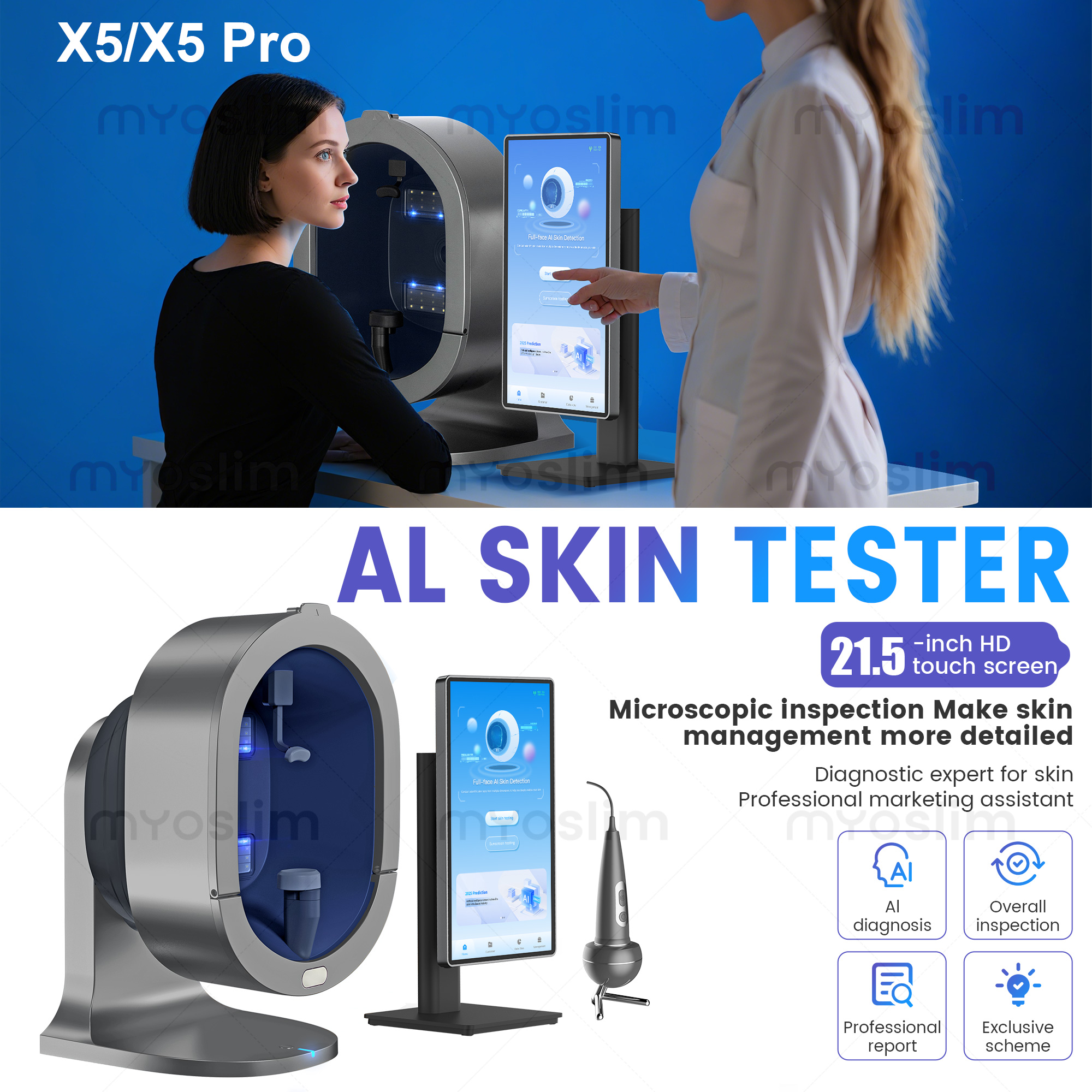 X5 Pro All In One AI Skin Scalp Analyzer 9 Spectrum Facial Scanner 3D Skin Aging Prediction Hair Follicle Detector With HD Touch - Image 4