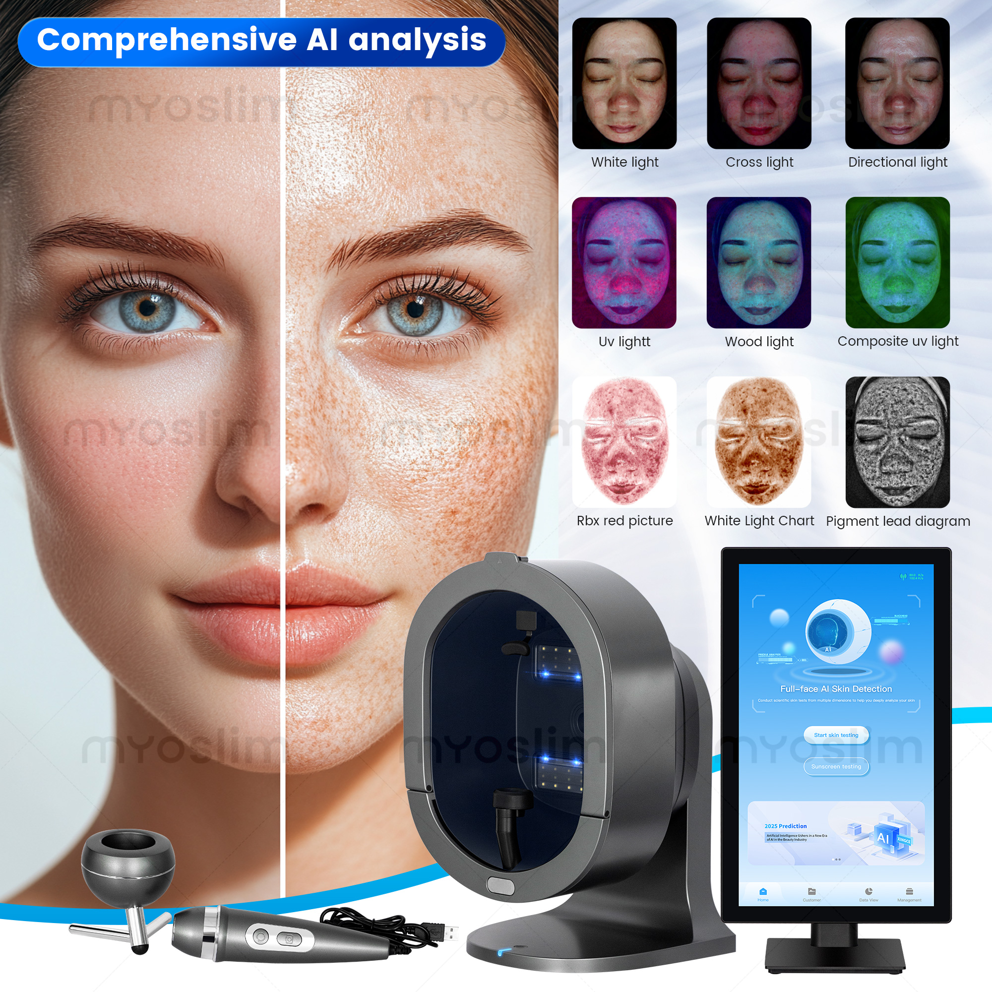 X5 Pro All In One AI Skin Scalp Analyzer 9 Spectrum Facial Scanner 3D Skin Aging Prediction Hair Follicle Detector With HD Touch - Image 6